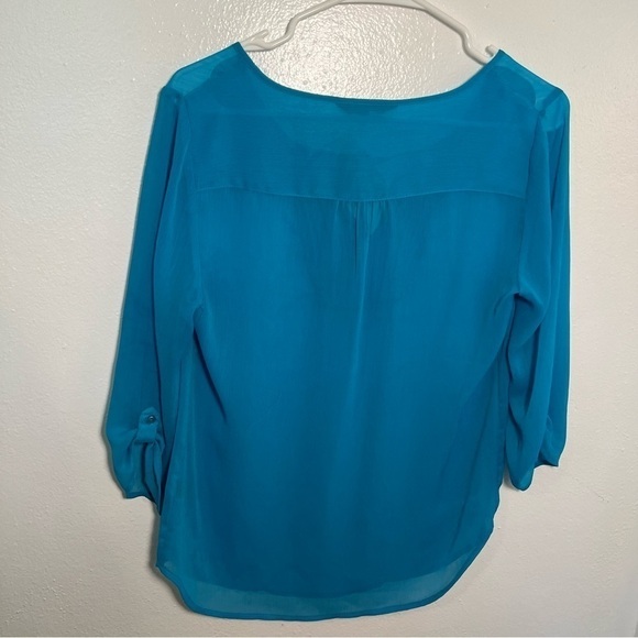 Express Sheer Blouse Peacock Blue Sequins - Picture 7 of 14